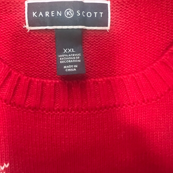 Ugly Christmas Sweater Karen Scott XXL Plus Red and White Snow flakes Tedy Bear - Picture 5 of 6